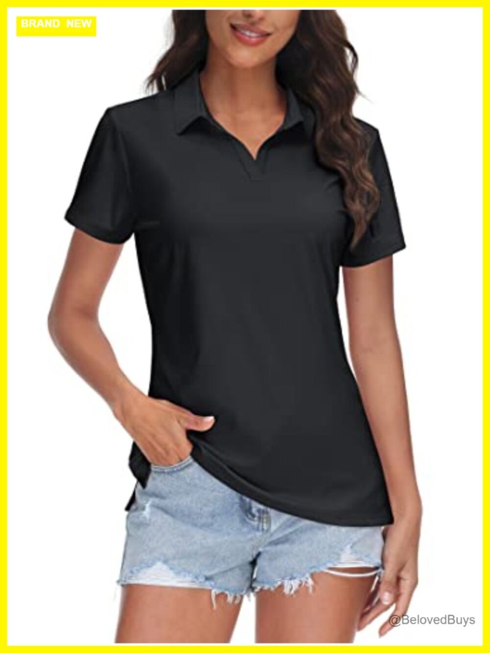 Women's V-Neck Polo Shirt UPF 50+ Short Sleeve Golf Quick Dry Collared